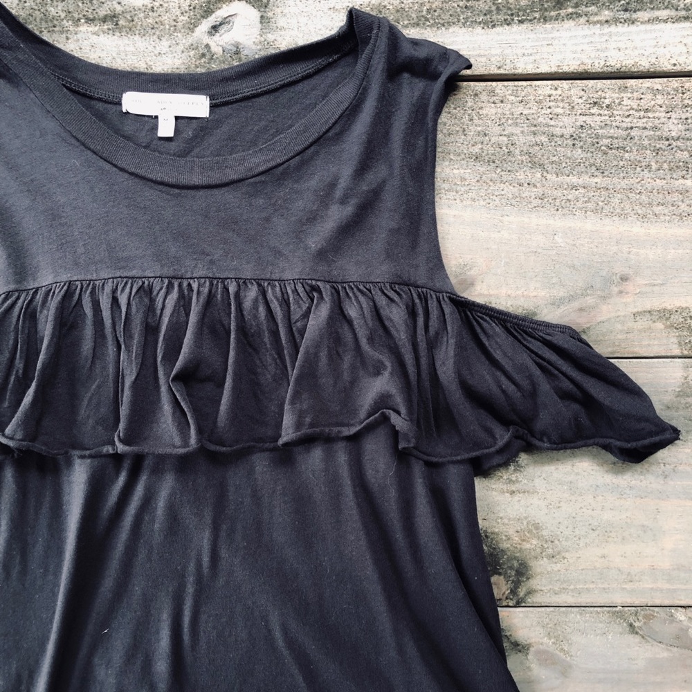 OU Black Ruffle Cold Shoulder Top - Picture 3 of 5